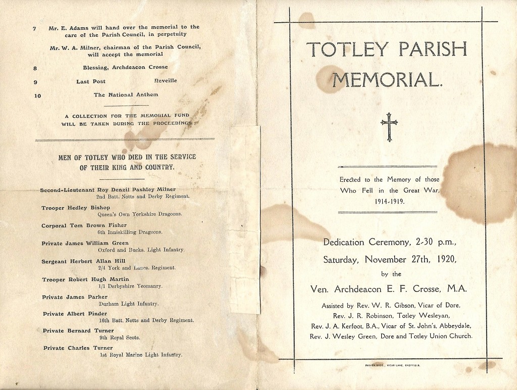 Totley Parish Memorial Dedication Ceremony part 1